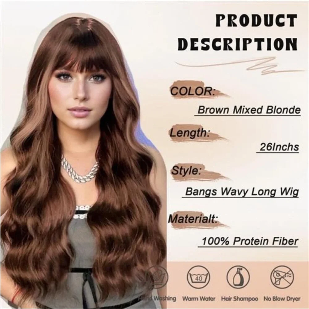 Long Brown Wigs with Bangs 26 Inches